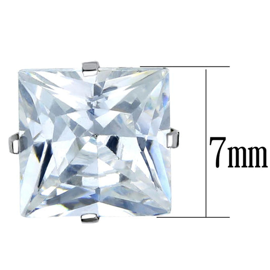 LO3315 - High polished (no plating) Stainless Steel Earrings with AAA Grade CZ  in Clear-1