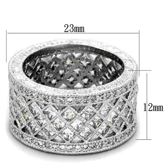 LO3350 - Rhodium Brass Ring with AAA Grade CZ  in Clear-1