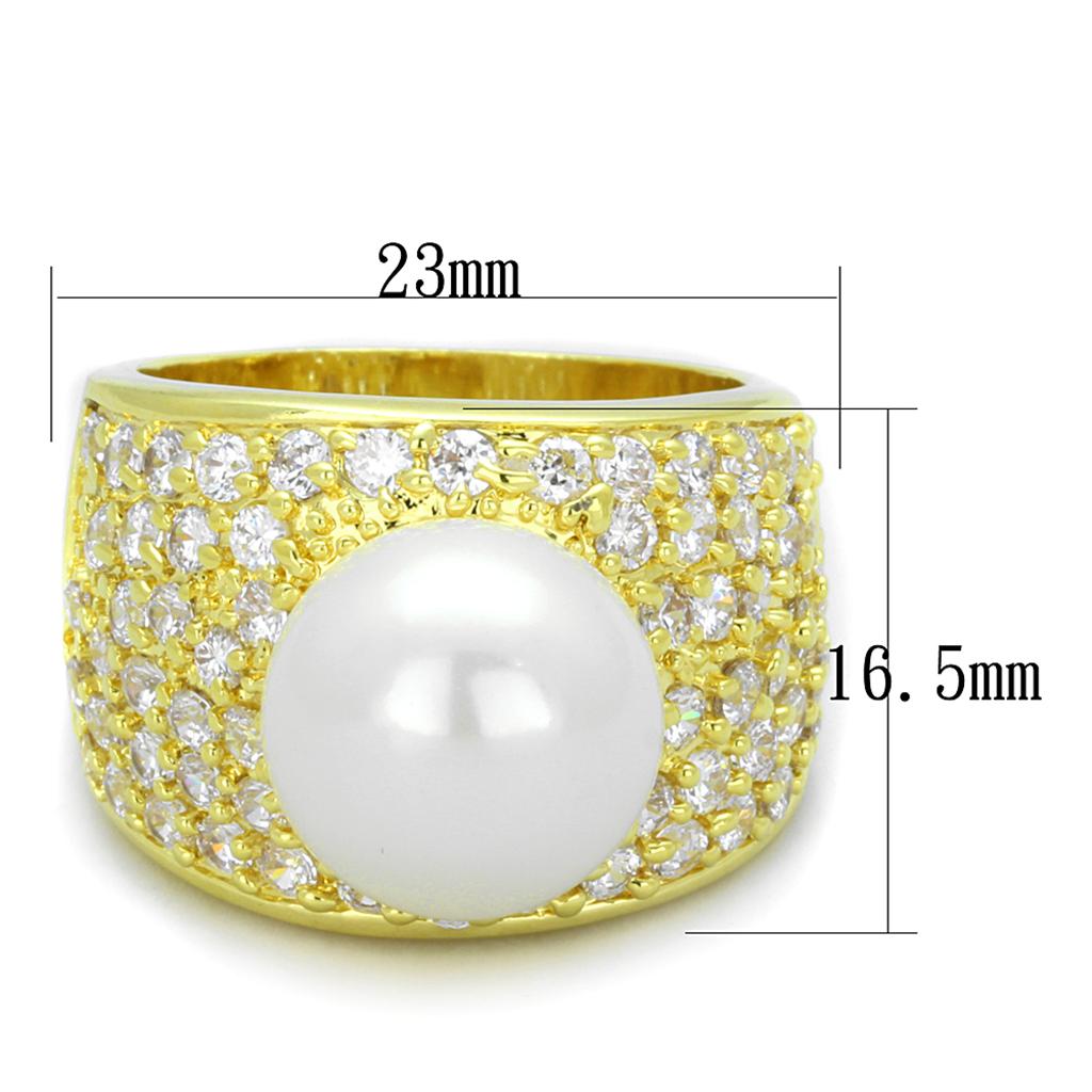LO3385 - Gold Brass Ring with Synthetic Pearl in White-1