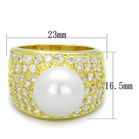 LO3385 - Gold Brass Ring with Synthetic Pearl in White-1