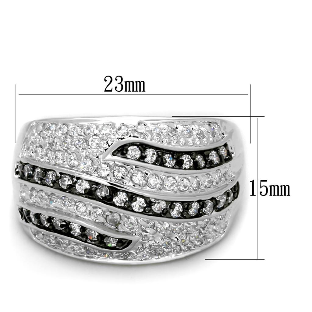 LO3400 - Rhodium + Ruthenium Brass Ring with AAA Grade CZ  in Clear-1