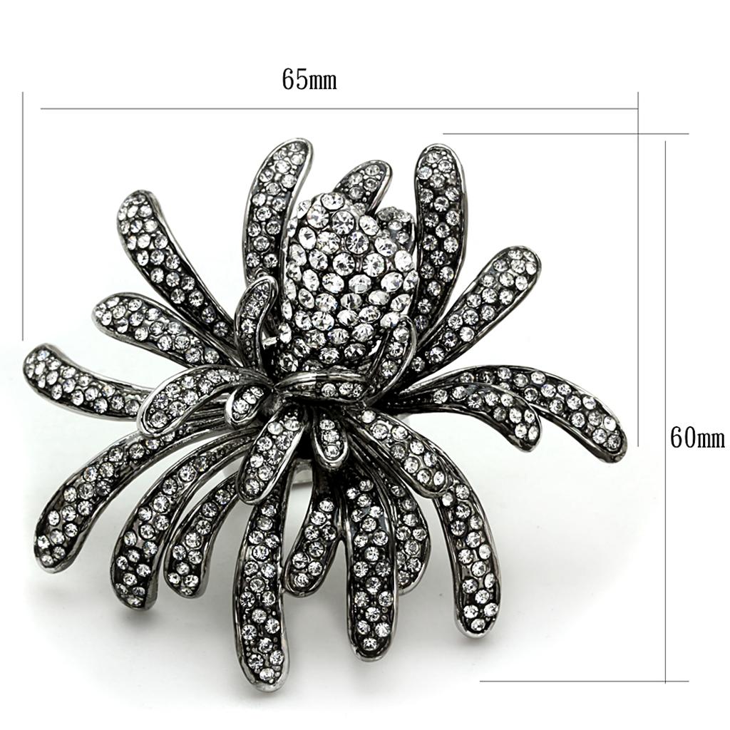 LO3444 - Rhodium Brass Ring with Top Grade Crystal  in Clear-1