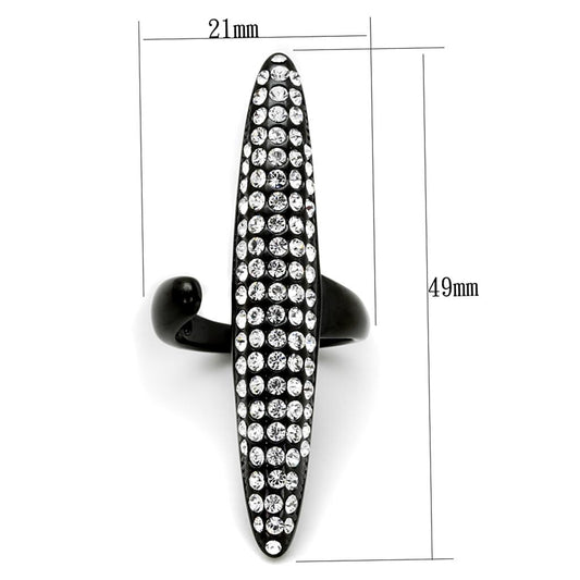 LO3510 - IP Black(Ion Plating) Stainless Steel Ring with Top Grade Crystal  in Clear-1