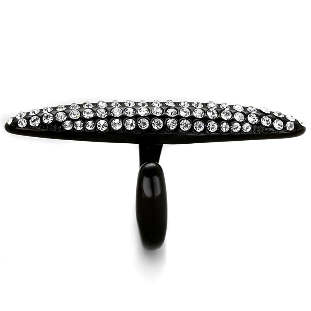 LO3510 - IP Black(Ion Plating) Stainless Steel Ring with Top Grade Crystal  in Clear-3