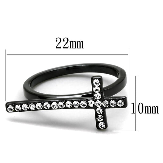 LO3522 - TIN Cobalt Black Brass Ring with Top Grade Crystal  in Clear-1