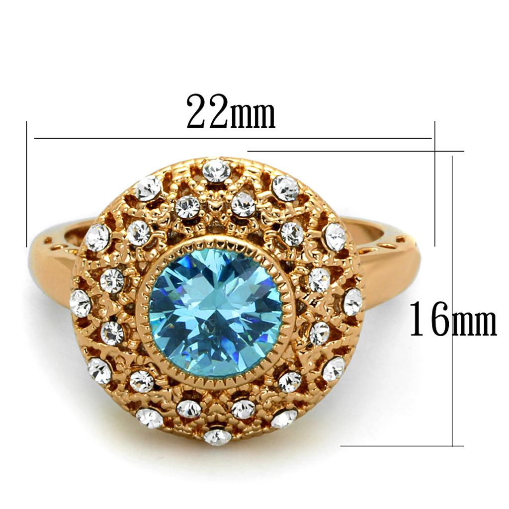 LO3535 - Rose Gold Brass Ring with AAA Grade CZ  in Sea Blue-1