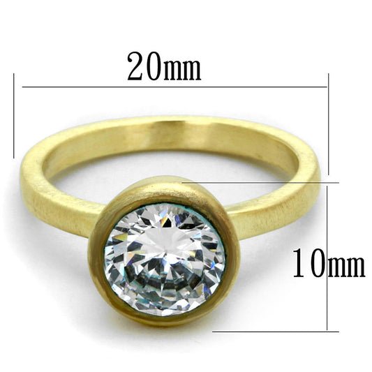LO3538 - Gold & Brush Brass Ring with AAA Grade CZ  in Clear-1