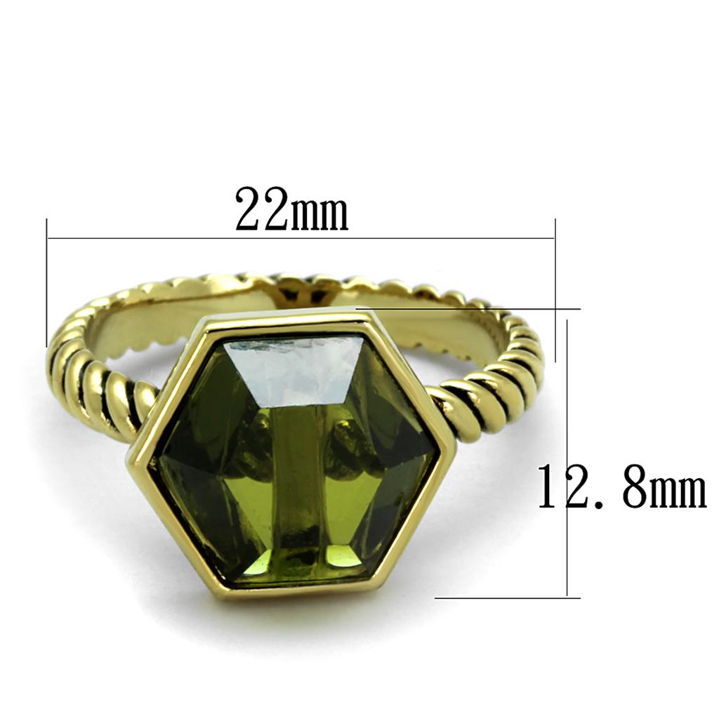 LO3544 - Gold Brass Ring with AAA Grade CZ  in Olivine color-1