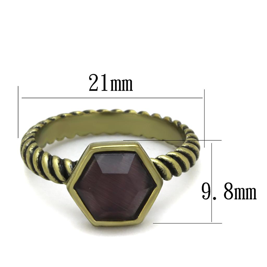 LO3545 - Antique Copper Brass Ring with Synthetic Cat Eye in Amethyst-1