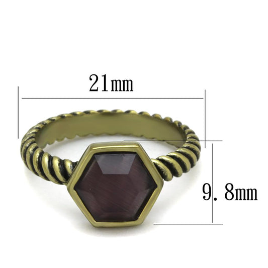LO3545 - Antique Copper Brass Ring with Synthetic Cat Eye in Amethyst-1