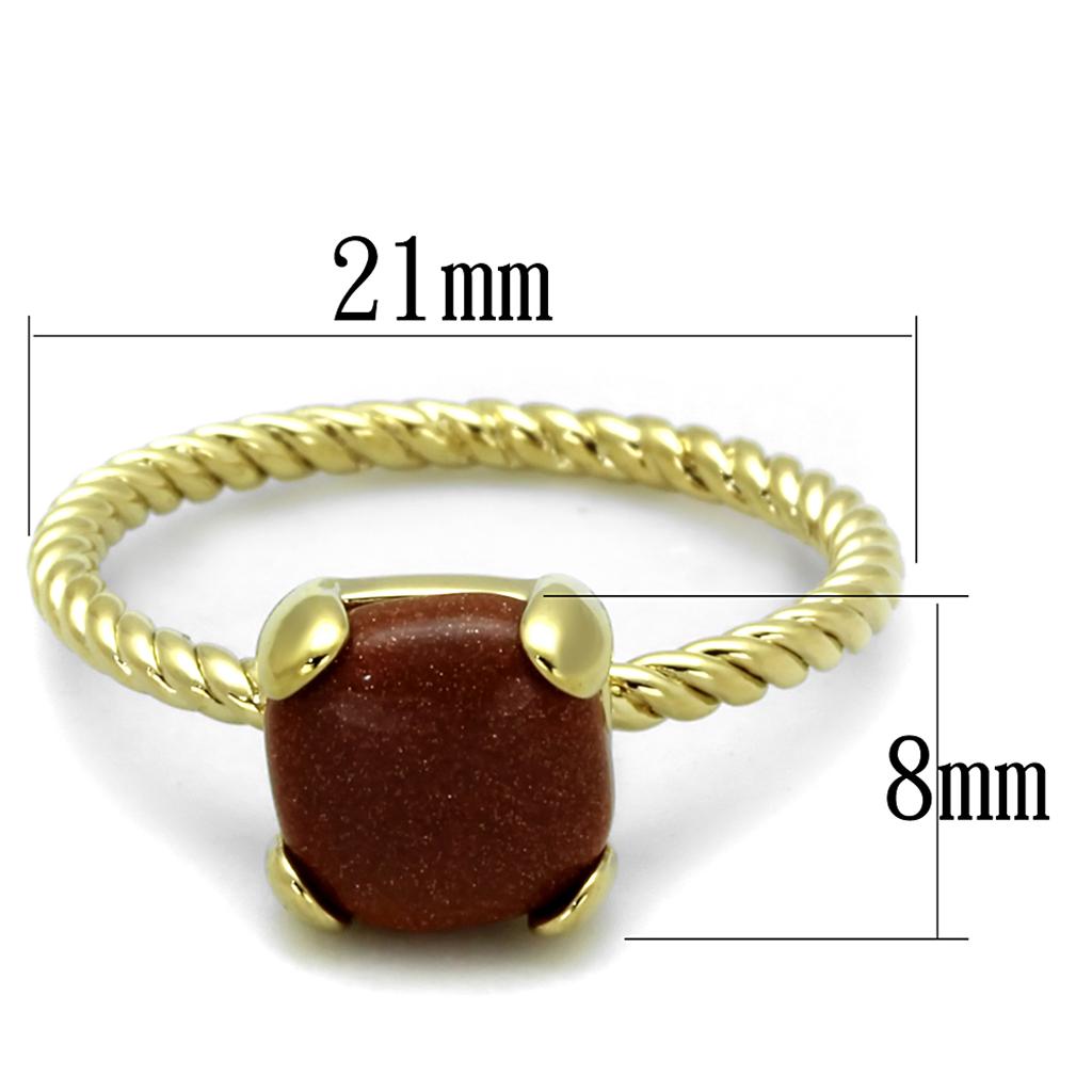 LO3547 - Gold Brass Ring with Synthetic Cat Eye in Brown-1