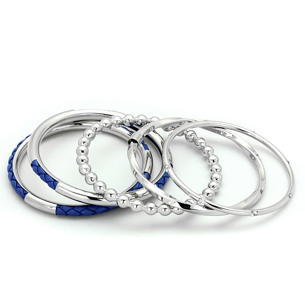 LO3570 - High polished (no plating) Stainless Steel Bangle with AAA Grade CZ  in Clear-1