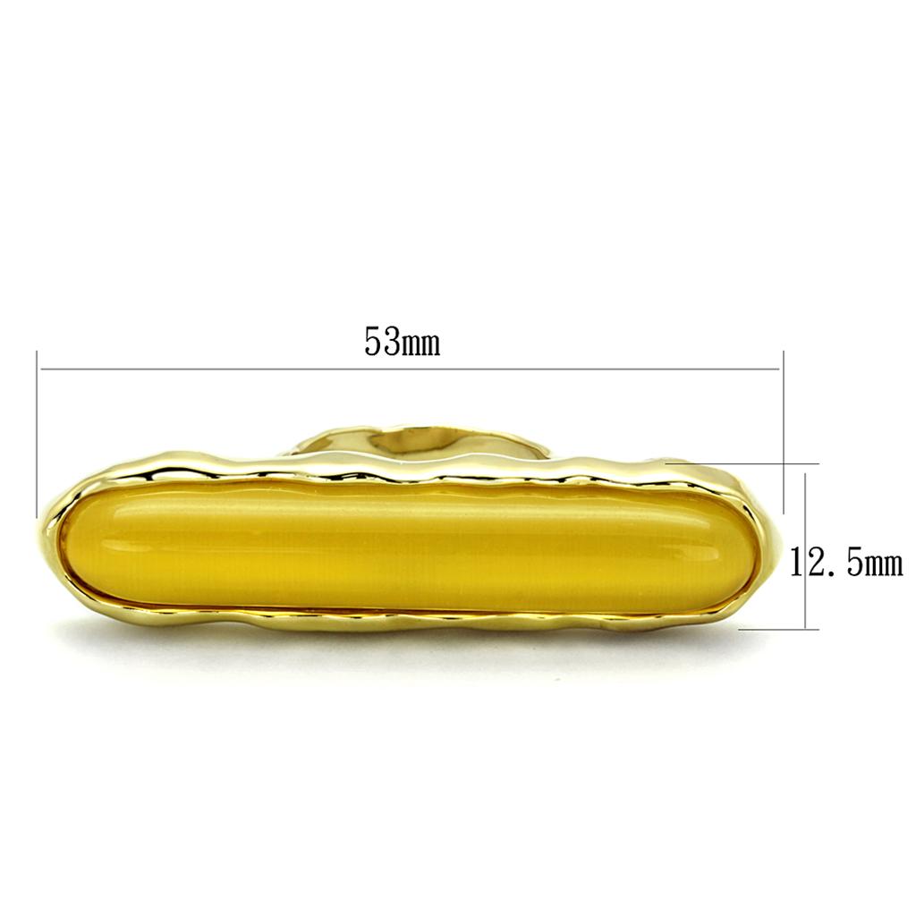 LO3584 - Gold Brass Ring with Synthetic Cat Eye in Topaz-1