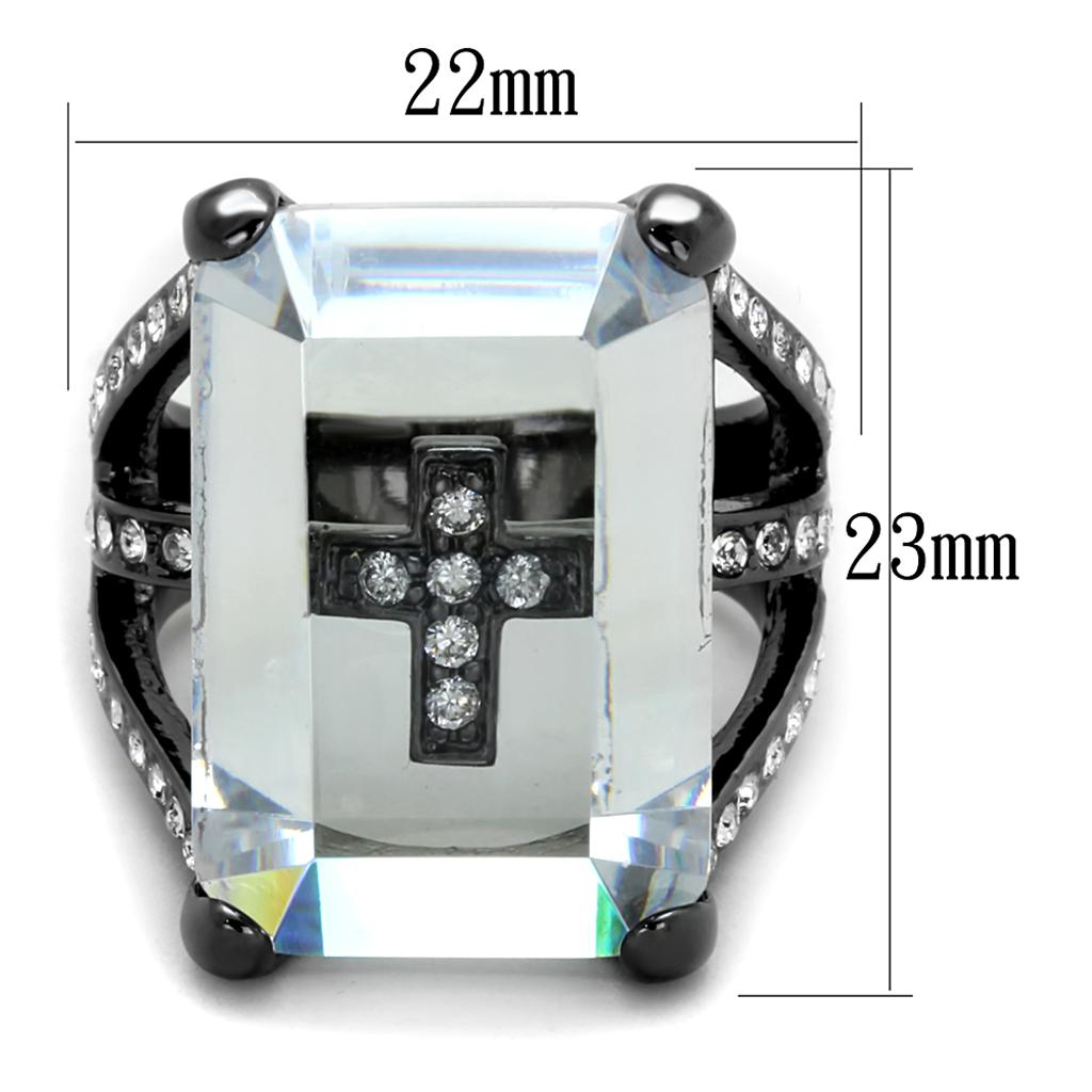 LO3593 - TIN Cobalt Black Brass Ring with AAA Grade CZ  in Clear-1