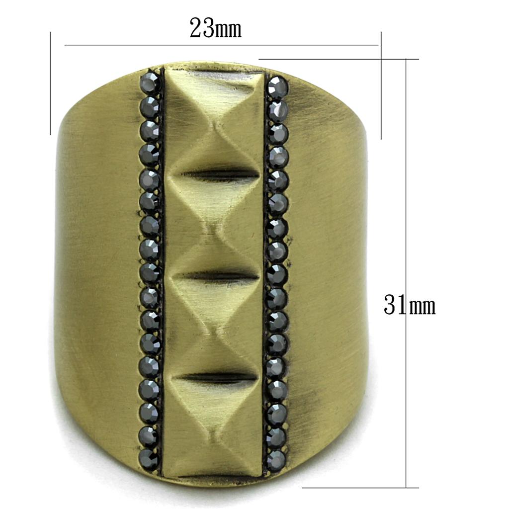 LO3608 - Antique Copper Brass Ring with Top Grade Crystal  in Hematite-1