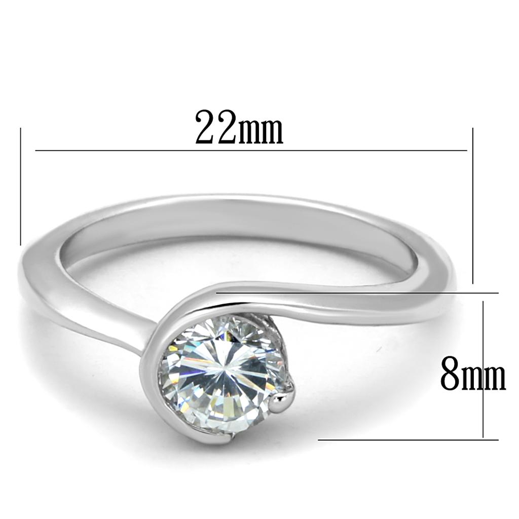 LO3639 - Rhodium Brass Ring with AAA Grade CZ  in Clear-1