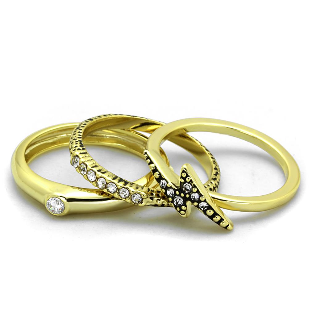LO3651 - Gold Brass Ring with Top Grade Crystal  in Clear-1