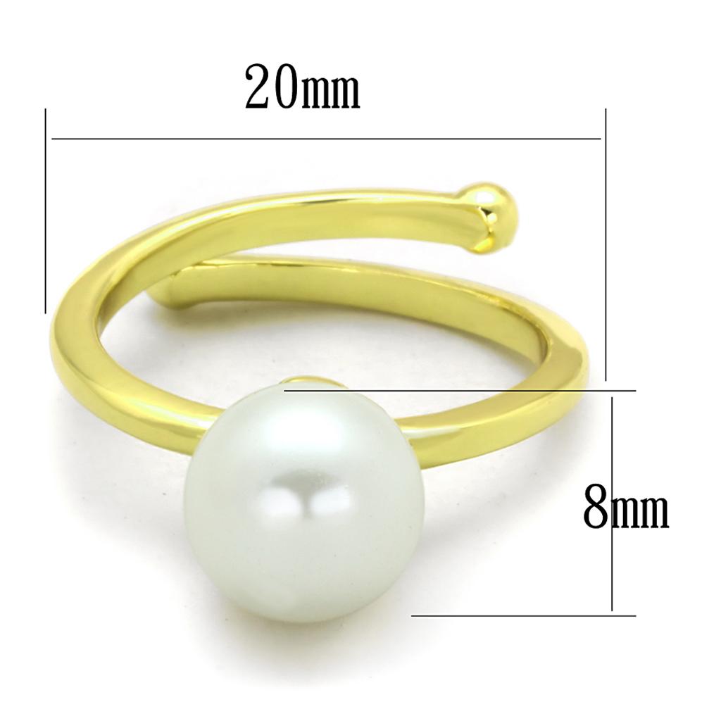 LO3656 - Gold Brass Ring with Synthetic Pearl in White-1
