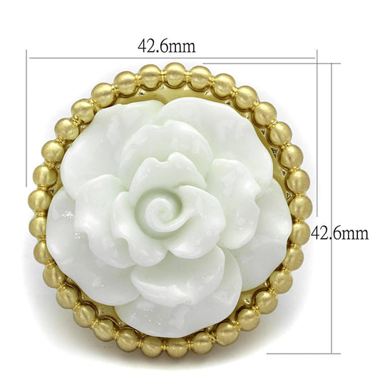 LO3660 - Gold & Brush Brass Ring with Synthetic Synthetic Stone in White-1