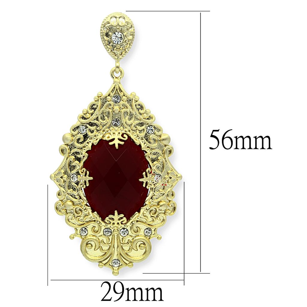 LO3673 - Gold & Brush Brass Earrings with Synthetic Synthetic Glass in Siam-1