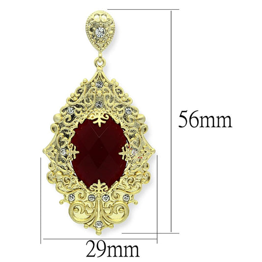 LO3673 - Gold & Brush Brass Earrings with Synthetic Synthetic Glass in Siam-1