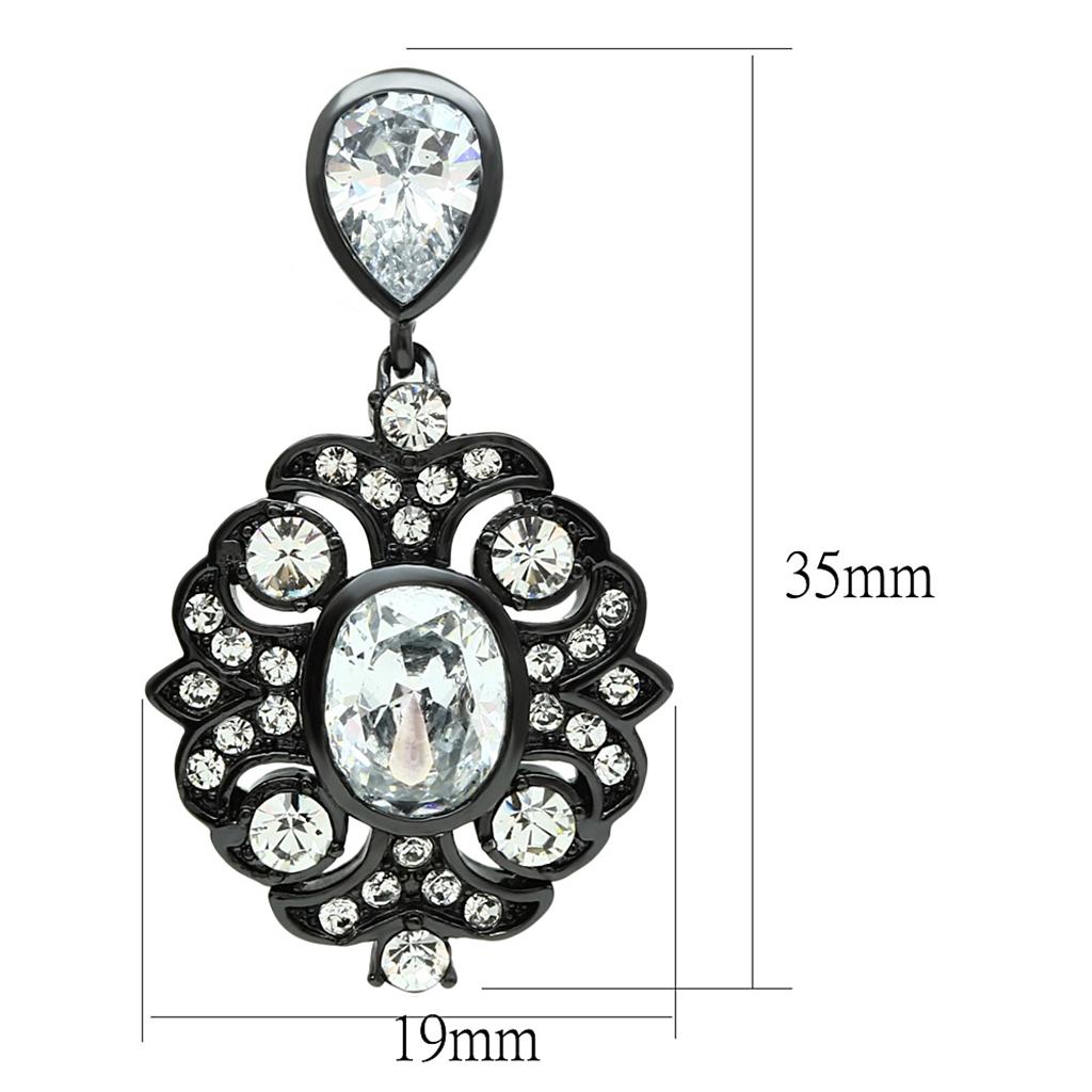 LO3687 - Ruthenium Brass Earrings with AAA Grade CZ  in Clear-1