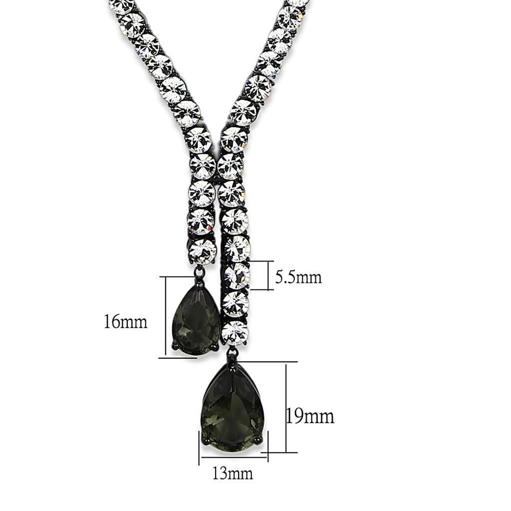 LO3690 - Ruthenium Brass Necklace with Synthetic Synthetic Glass in Black Diamond-1