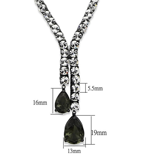 LO3690 - Ruthenium Brass Necklace with Synthetic Synthetic Glass in Black Diamond-1
