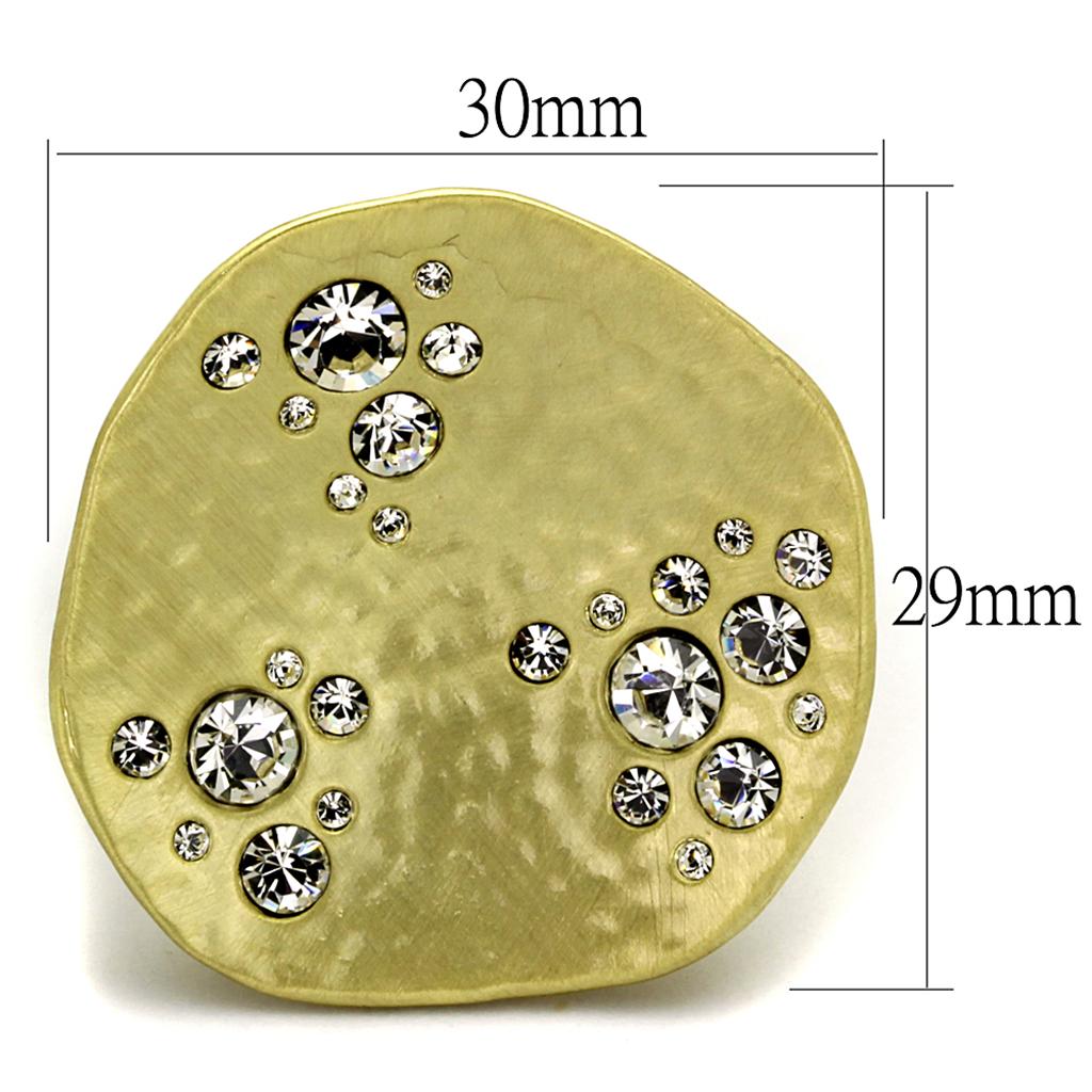 LO3694 - Gold & Brush Brass Ring with Top Grade Crystal  in Clear-1