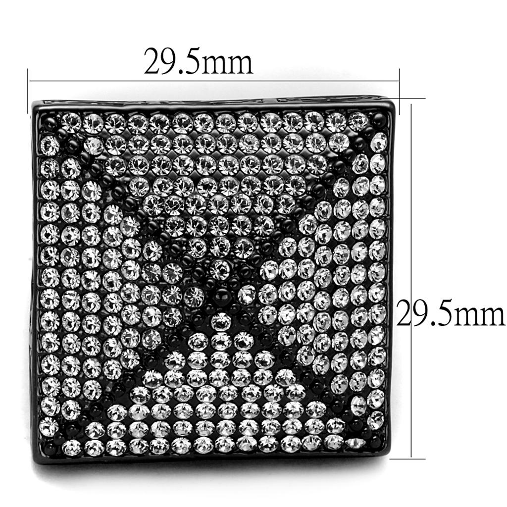 LO3696 - TIN Cobalt Black Brass Ring with Top Grade Crystal  in Clear-1