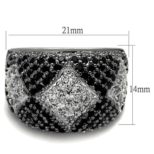 LO3738 - Rhodium + Ruthenium Brass Ring with AAA Grade CZ  in Black Diamond-1
