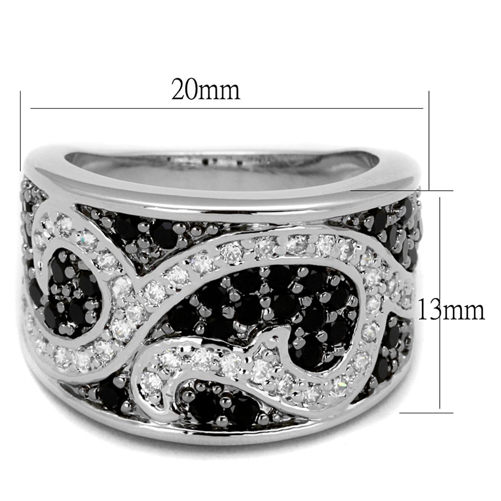 LO3739 - Rhodium + Ruthenium Brass Ring with AAA Grade CZ  in Black Diamond-1