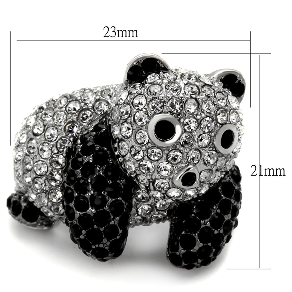 LO3740 - Rhodium + Ruthenium Brass Ring with Synthetic Synthetic Glass in Jet-1