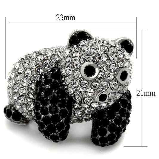 LO3740 - Rhodium + Ruthenium Brass Ring with Synthetic Synthetic Glass in Jet-1