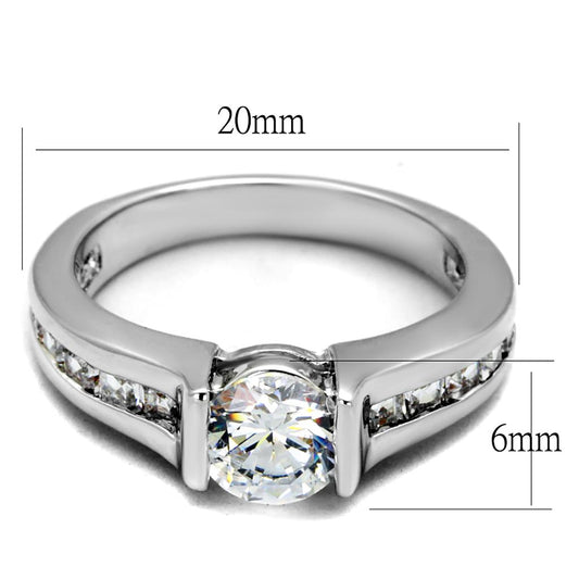 LO3744 - Rhodium Brass Ring with AAA Grade CZ  in Clear-1