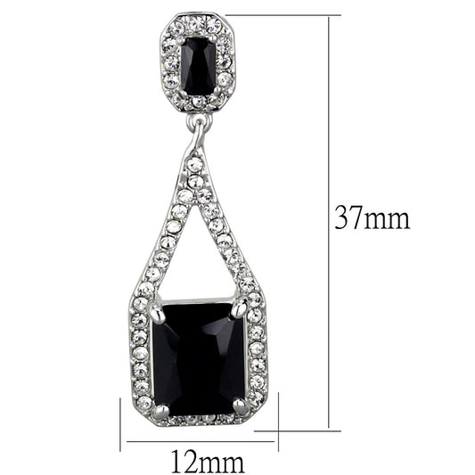 LO3758 - Rhodium Brass Earrings with AAA Grade CZ  in Jet-1