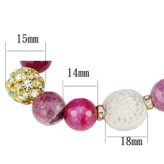 LO3782 - Gold Brass Bracelet with Synthetic Onyx in Fuchsia-1