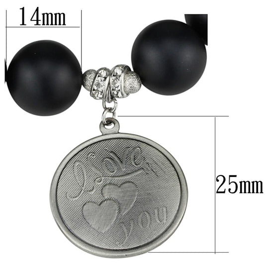 LO3783 - Antique Silver White Metal Bracelet with Synthetic Onyx in Jet-1