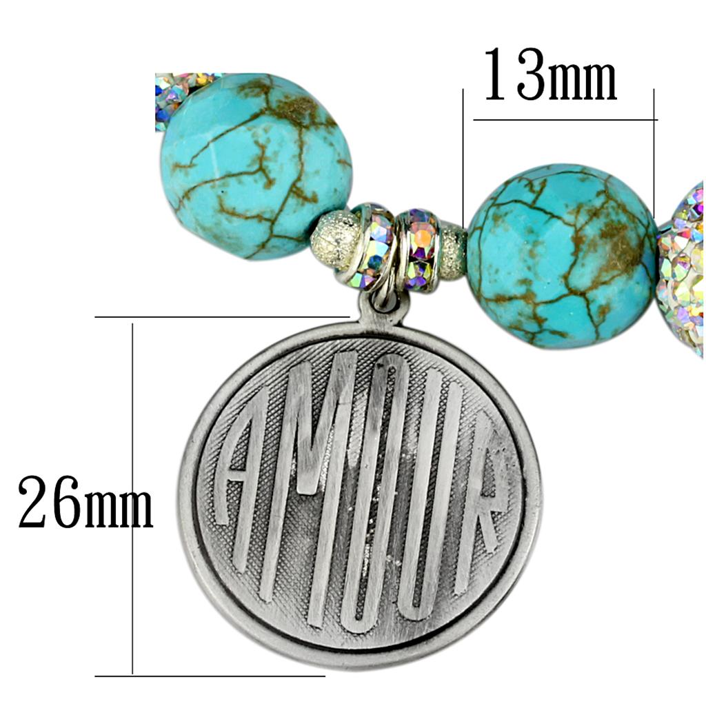 LO3784 - Antique Silver White Metal Bracelet with Synthetic Turquoise in Turquoise-1