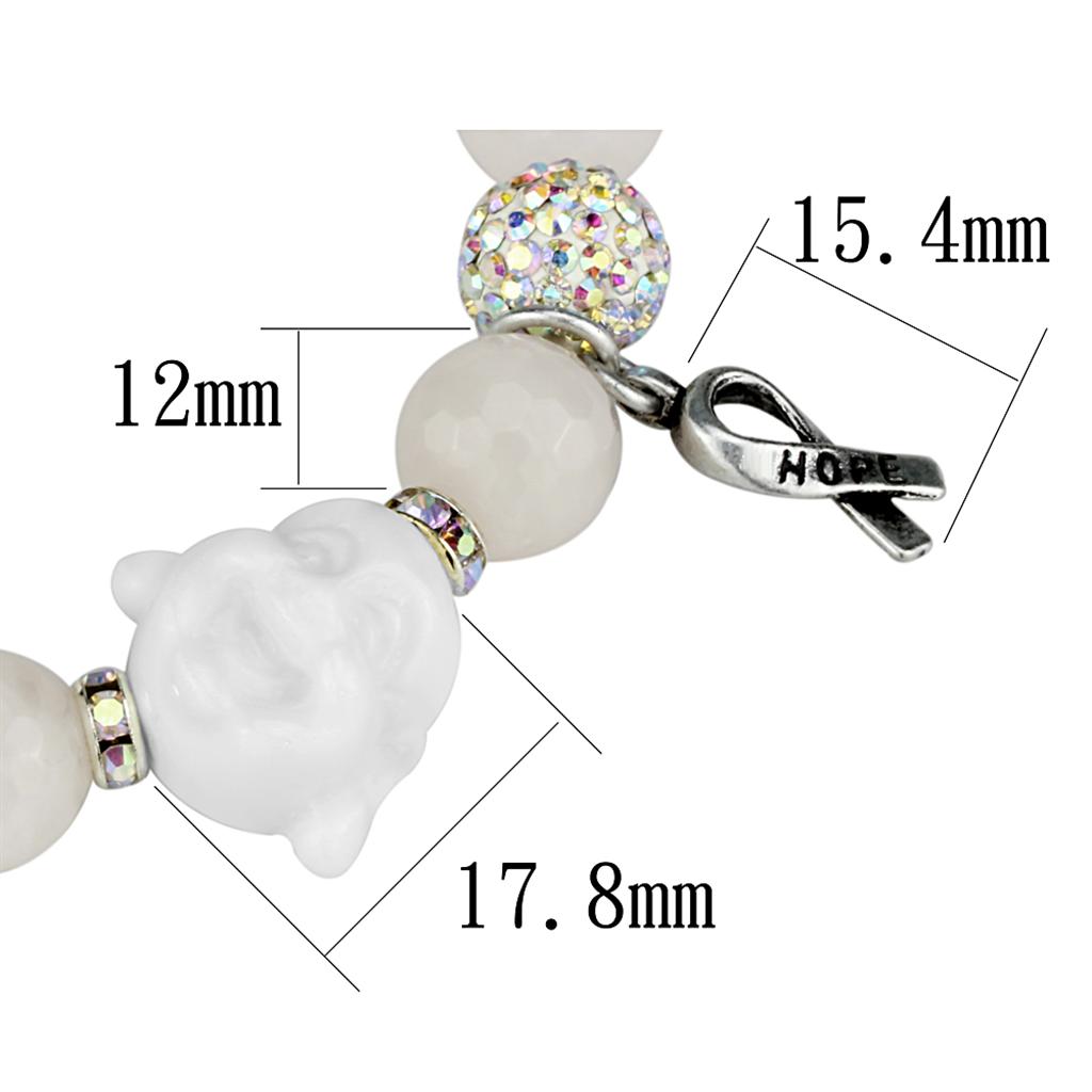 LO3791 - Antique Silver White Metal Bracelet with Synthetic Onyx in Light Rose-1