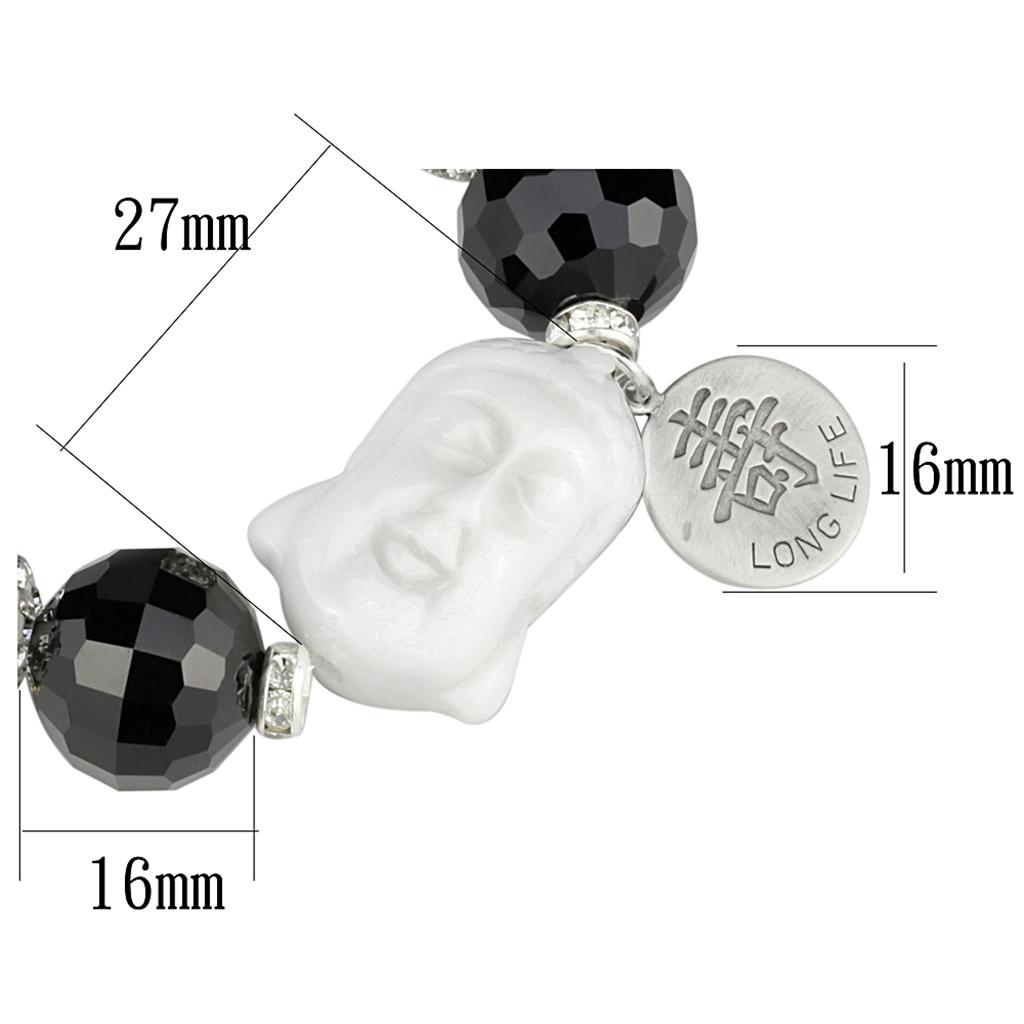 LO3792 - Antique Silver White Metal Bracelet with Synthetic Synthetic Glass in Jet-1