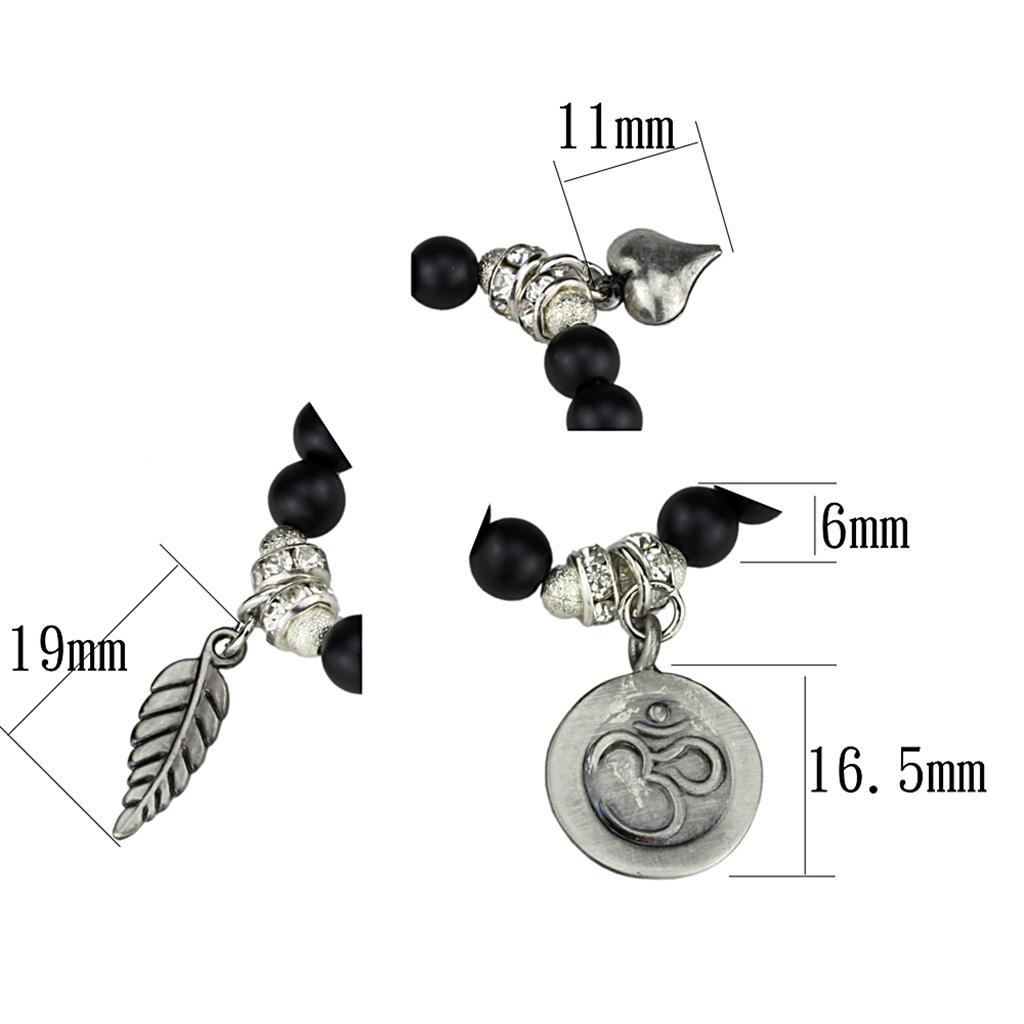 LO3798 - Antique Silver Brass Bracelet with Synthetic Glass Bead in Jet-1