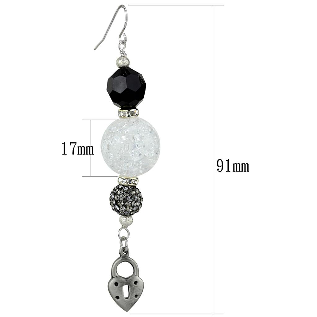 LO3800 - Antique Silver White Metal Earrings with Synthetic Synthetic Glass in Jet-1