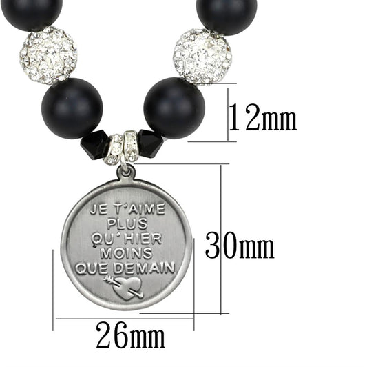 LO3815 - Antique Silver White Metal Necklace with Synthetic Glass Bead in Jet-1