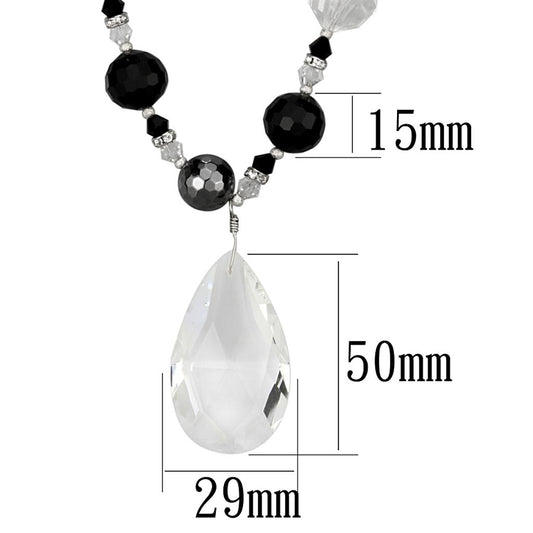 LO3817 - Antique Silver White Metal Necklace with Synthetic Synthetic Glass in Clear-1