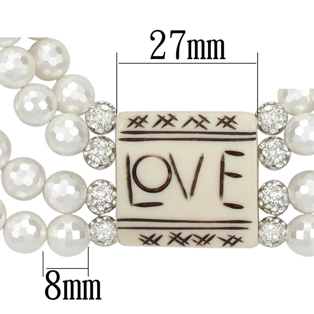 LO3820 - Antique Silver White Metal Necklace with Synthetic Glass Bead in White-1