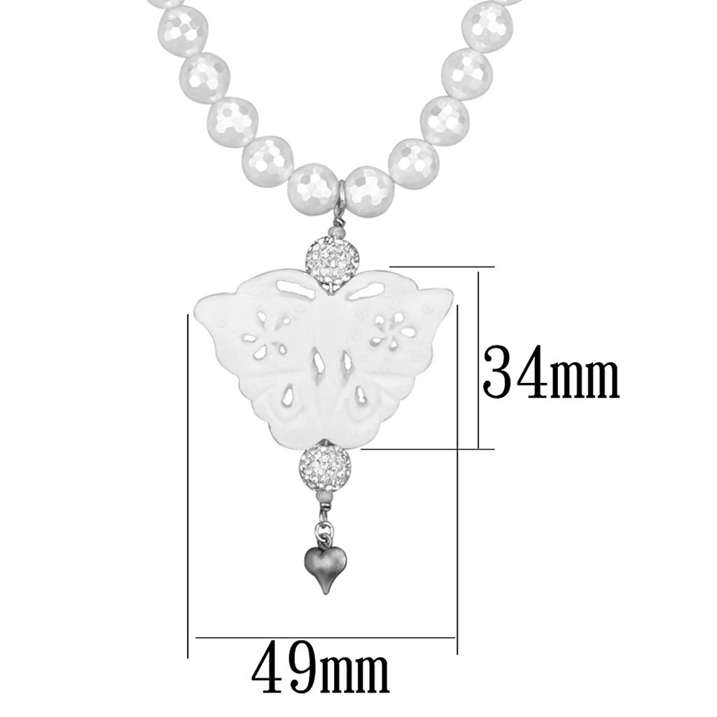 LO3821 - Antique Silver White Metal Necklace with Synthetic Glass Bead in White-1