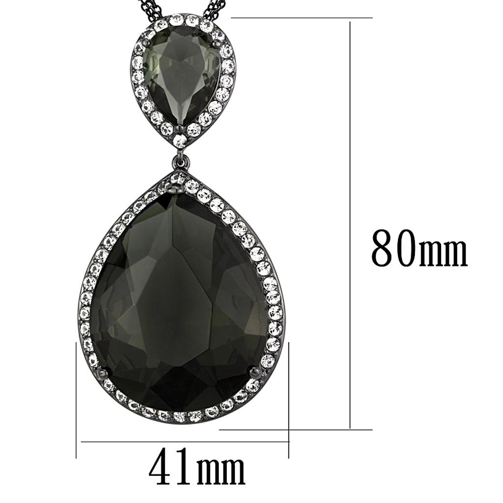 LO3847 - TIN Cobalt Black Brass Chain Pendant with Synthetic Synthetic Glass in Black Diamond-1