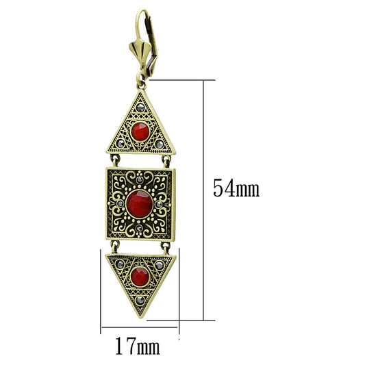 LO3851 - Antique Copper Brass Earrings with Synthetic Synthetic Glass in Siam-1