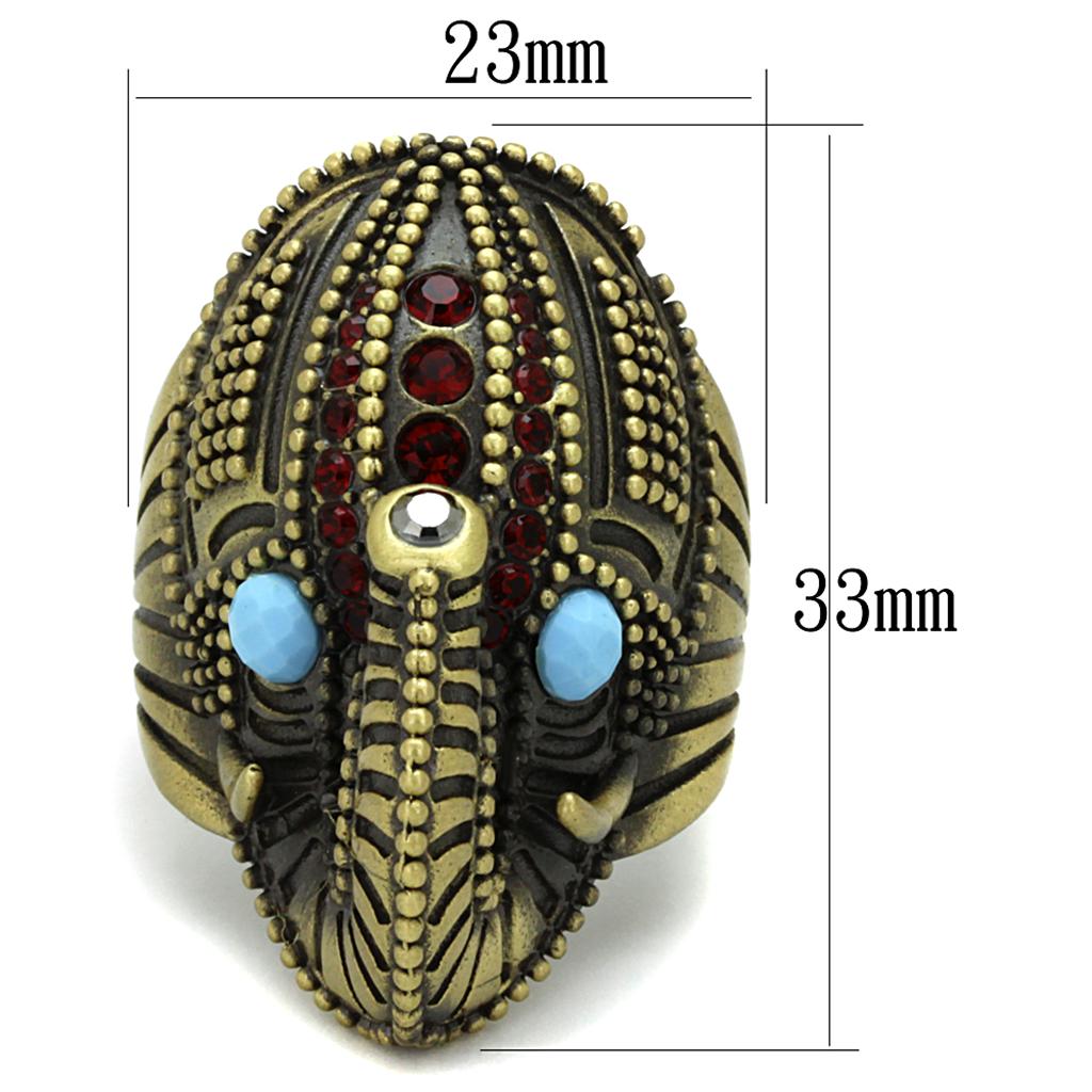 LO3887 - Antique Copper Brass Ring with Synthetic Synthetic Stone in Sea Blue-1